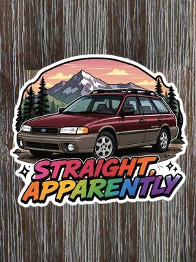 SUBARU STRAIGHT APPARENTLY NOT A LESBIAN Funny Sticker Vinyl Decal   3 inch